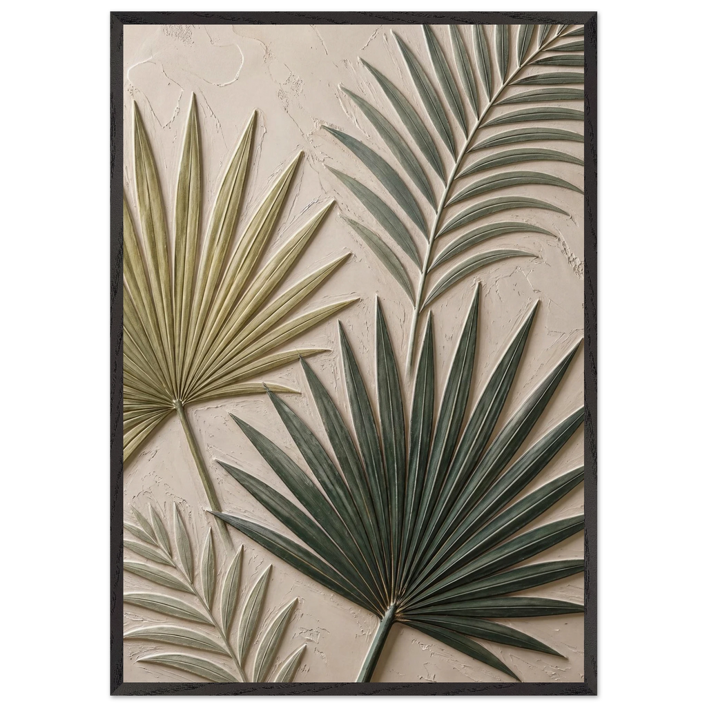 Carved Fronds: impasto, leaves and sand tones. Framed fine art print by The Light Stays.