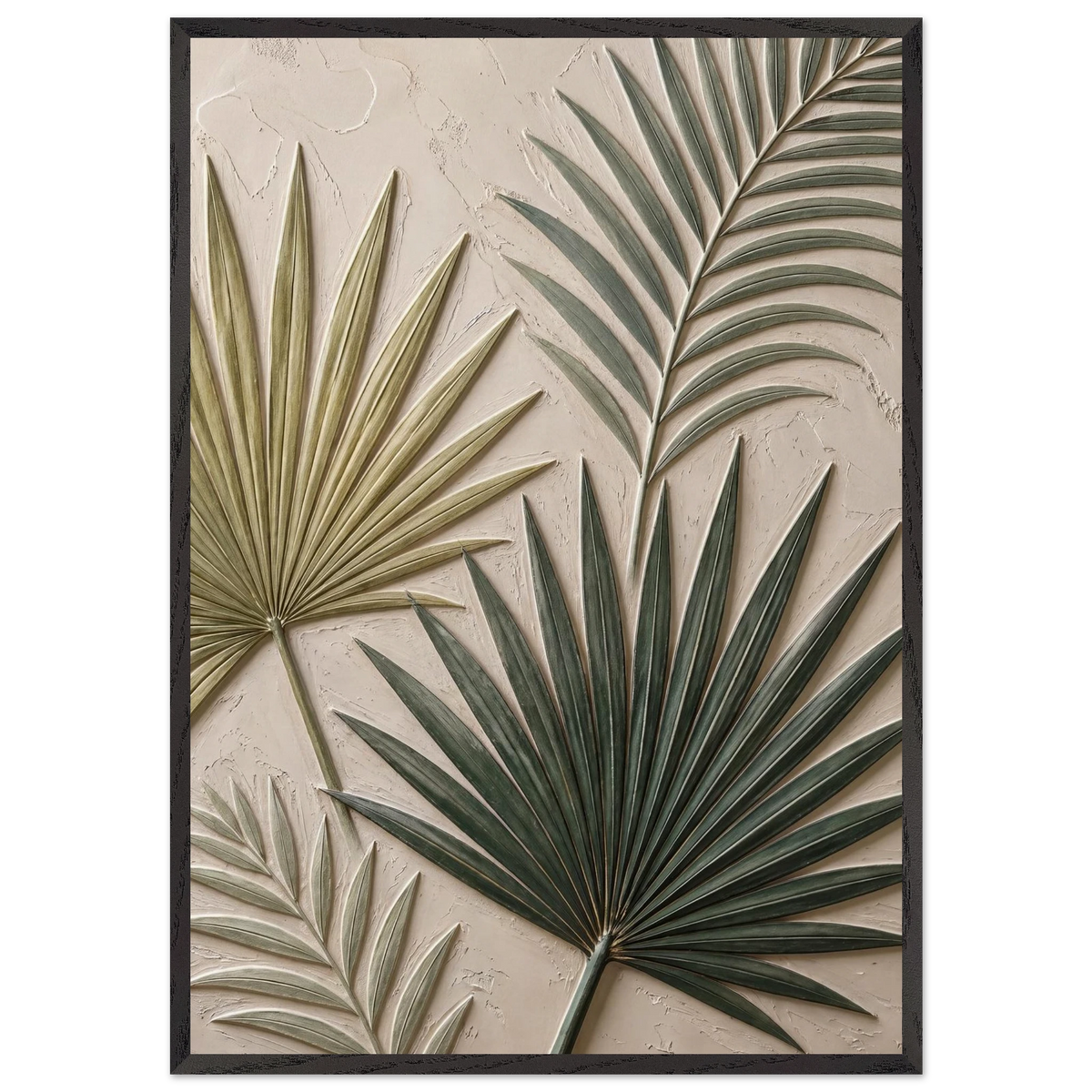 Carved Fronds: impasto, leaves and sand tones. Framed fine art print by The Light Stays.