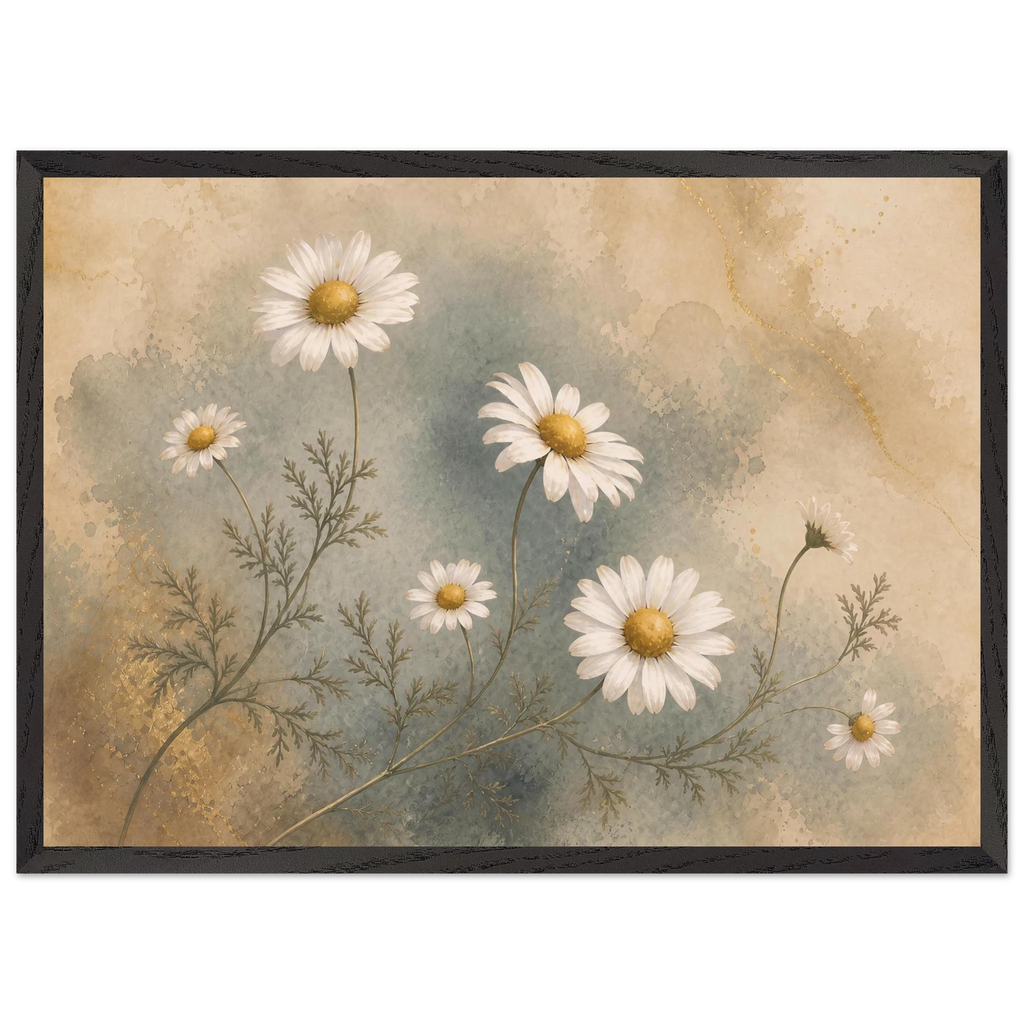 Chamomile Hours: flowers and botanical. Museum-quality framed fine art print.