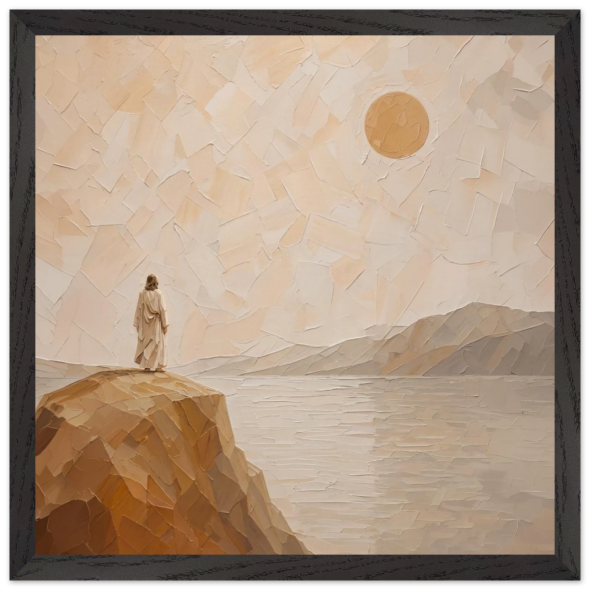 Salt Shore: jesus, cliff and sea. Framed fine art print by The Light Stays.