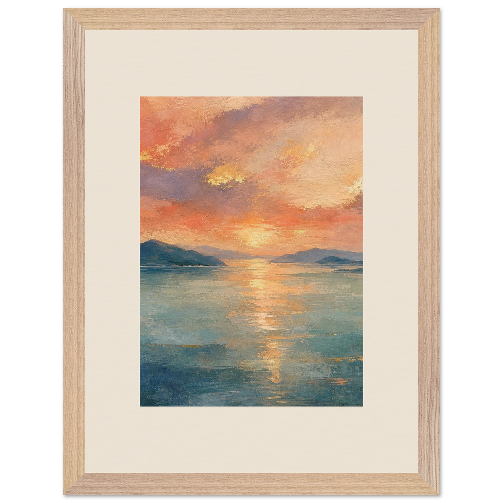 Setouchi Peach Dawn, riviera and japandi. Archival framed fine art print shown framed.