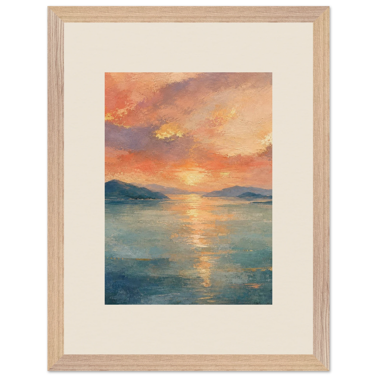 Setouchi Peach Dawn, riviera and japandi. Archival framed fine art print shown framed.