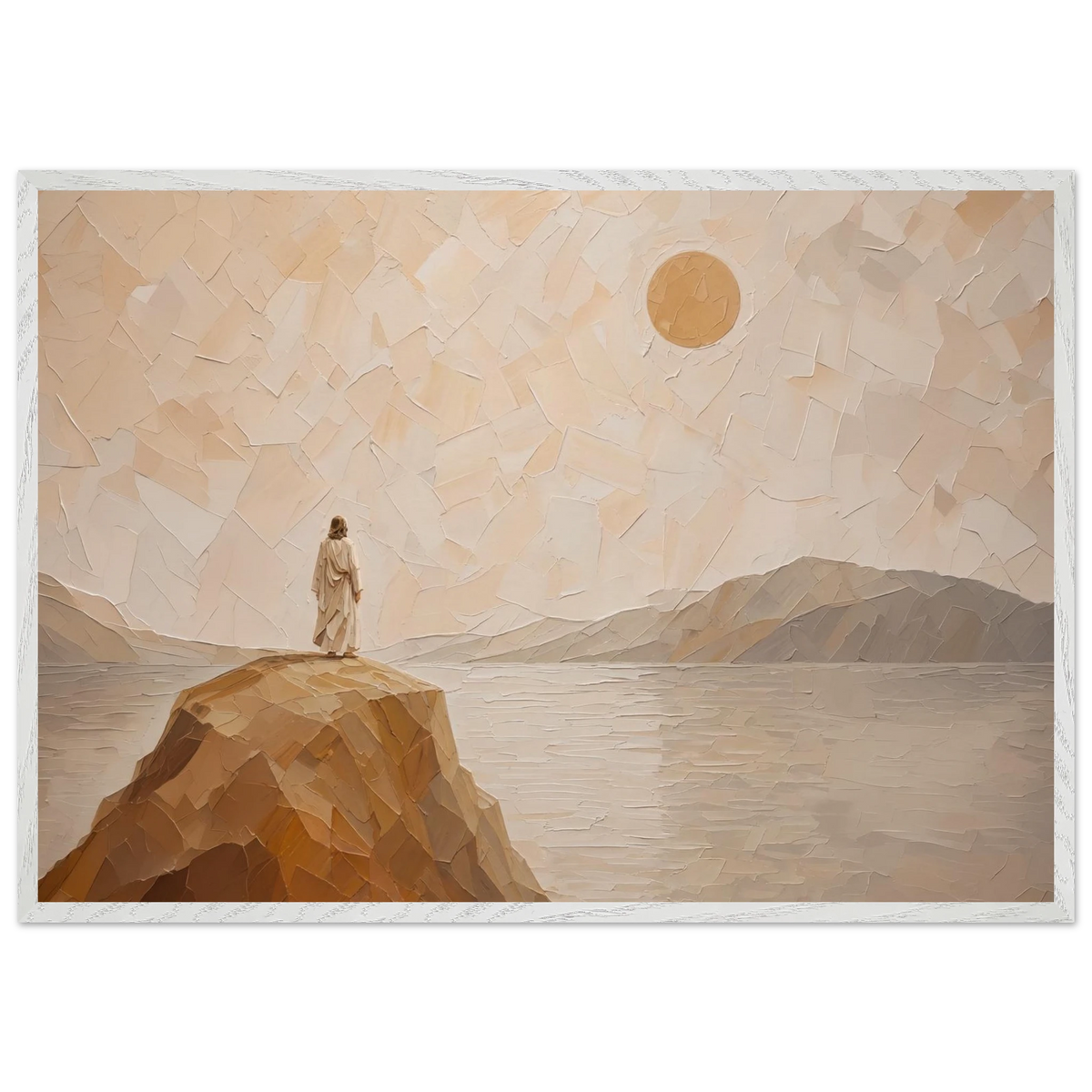 Salt Shore: jesus, cliff and sea. Framed fine art print by The Light Stays.