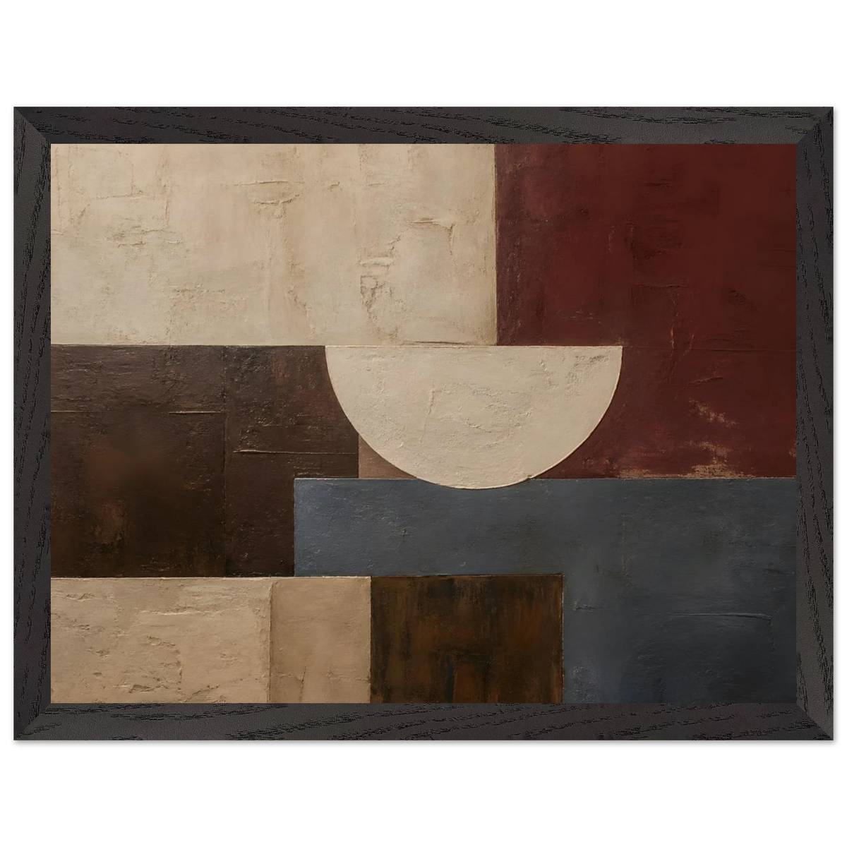 Ruby Blocks: geometric abstract, red and texture. Museum-quality framed fine art print.