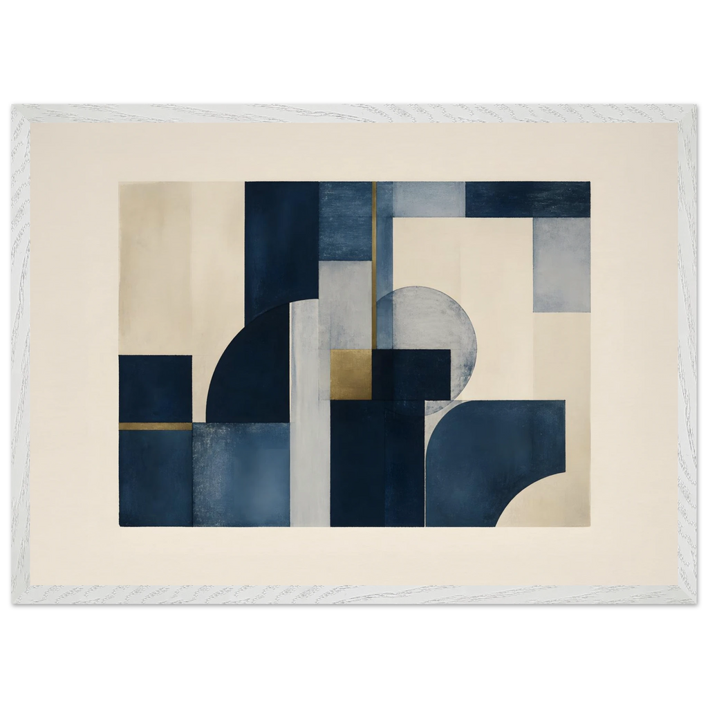 Blue Architecture: geometric abstract, blue and cream. Framed fine art print, alternate frame and size.