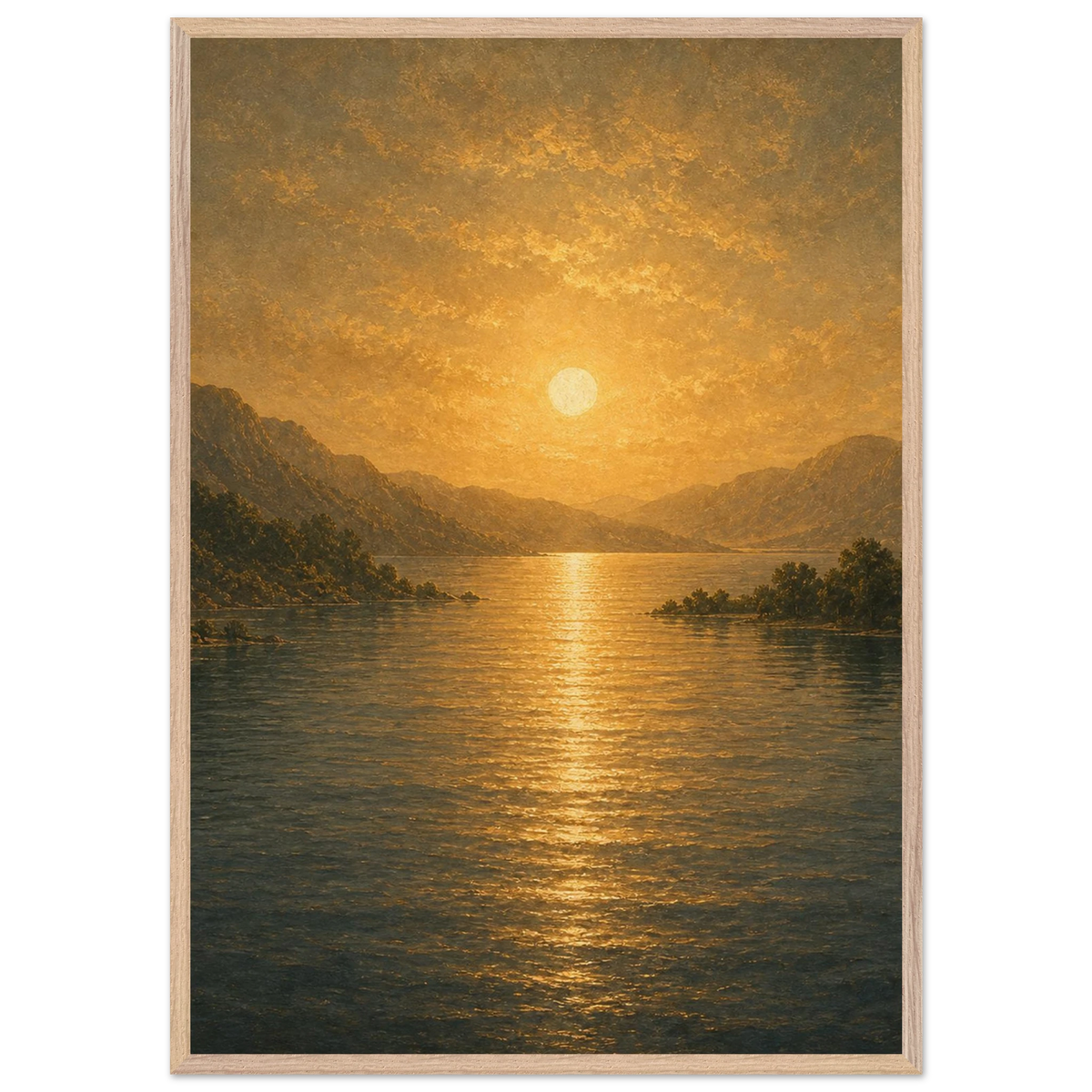 Golden Reflection: lake, sunset and mountains. Framed fine art print by The Light Stays.