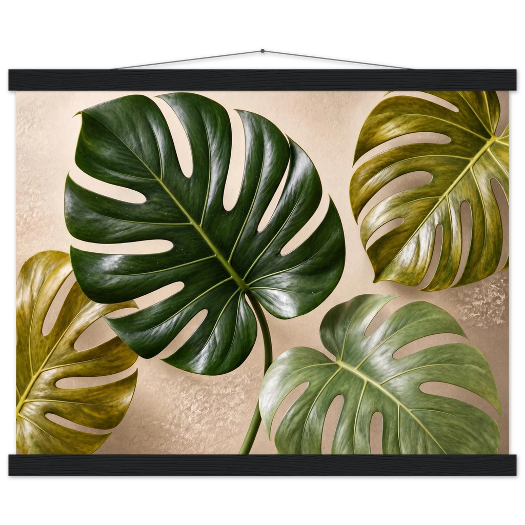 Four Greens: leaves, vivid green and impasto. Fine art poster, alternate frame and size.