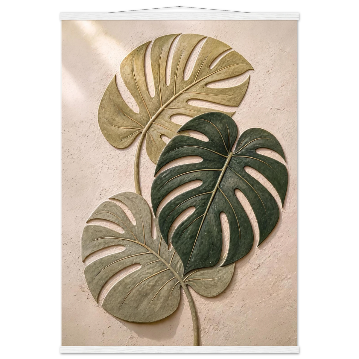 Stone Monstera: botanical and nature. Fine art poster, alternate frame and size.