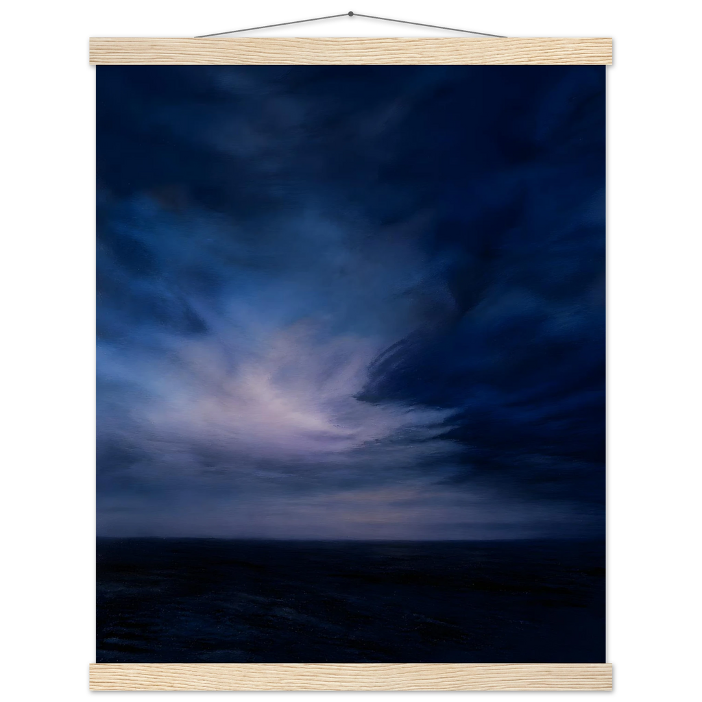 Blue Hour Field, night, horizon and deep blue. Archival fine art poster shown framed.