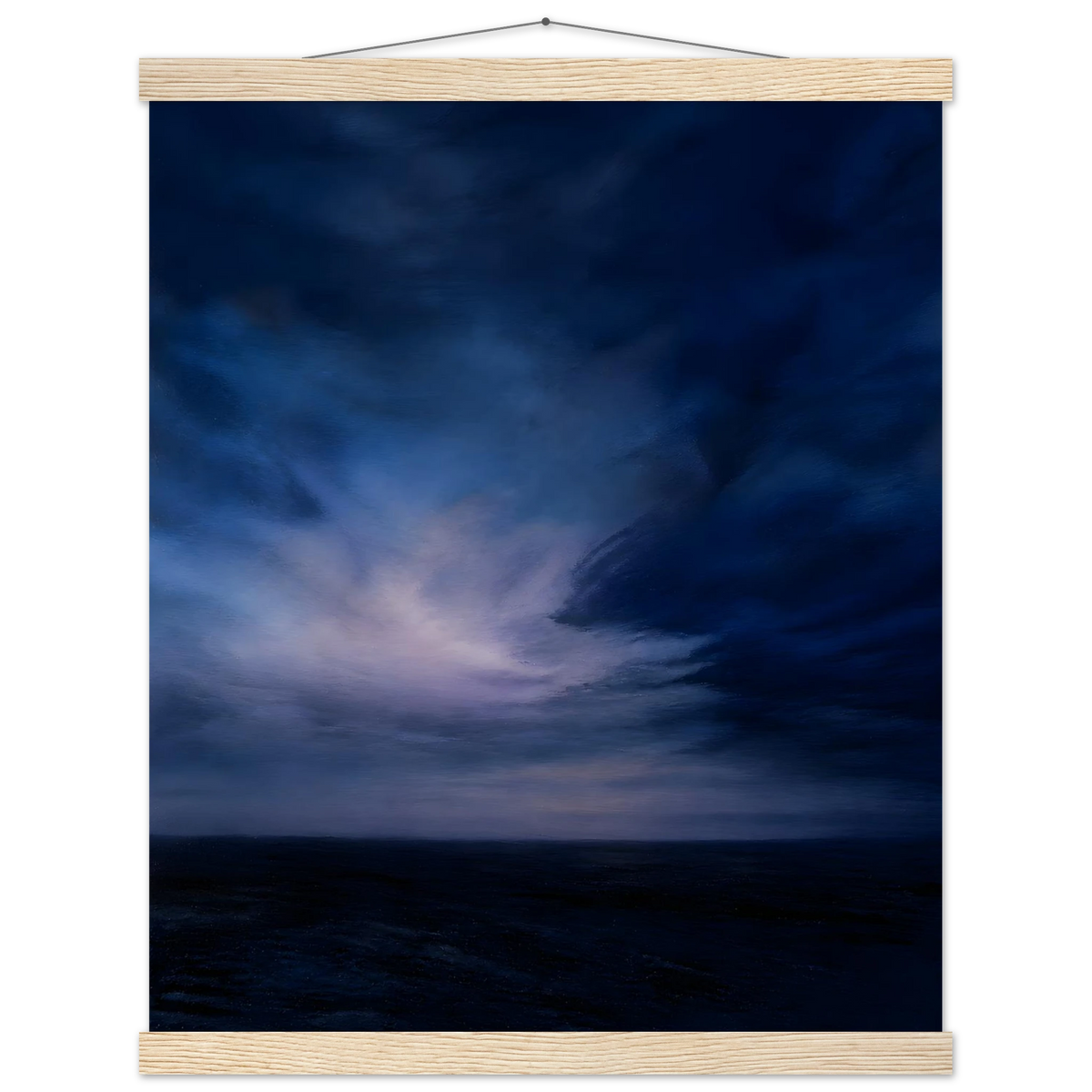 Blue Hour Field, night, horizon and deep blue. Archival fine art poster shown framed.
