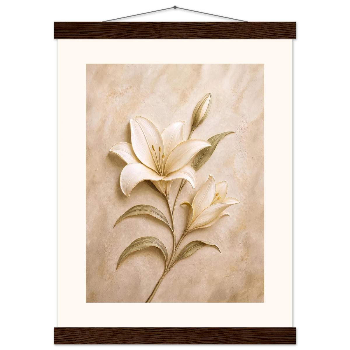 Alabaster Lily: flowers and botanical. Fine art poster, alternate frame and size.