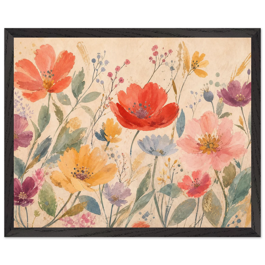 Floral Rhythm: flowers and botanical. Framed fine art print, alternate frame and size.