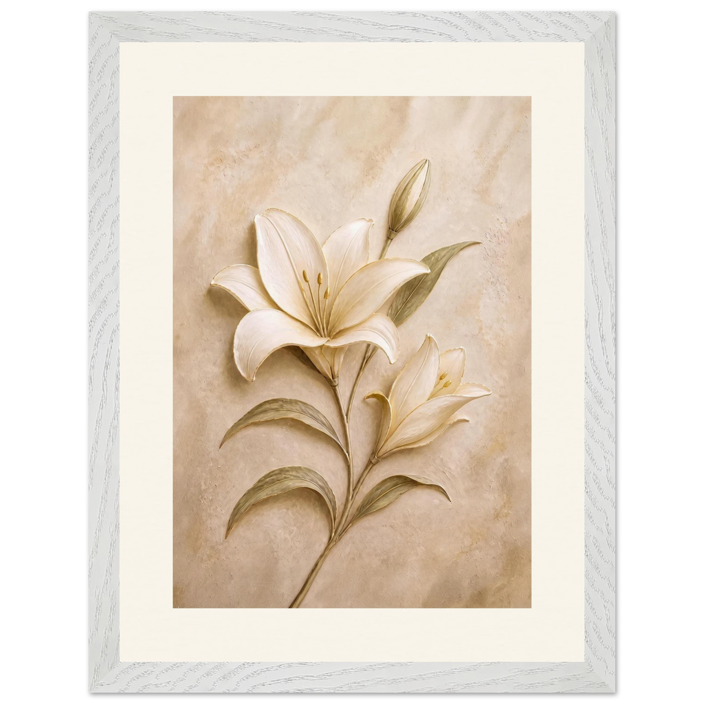Alabaster Lily: flowers and botanical. Framed fine art print, alternate frame and size.