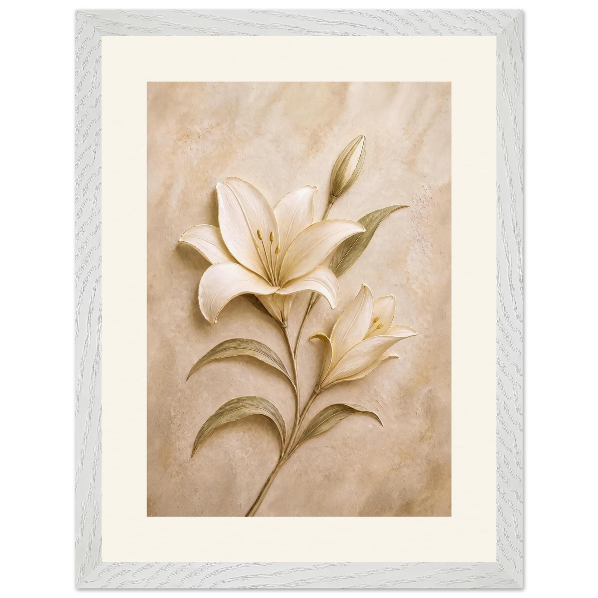 Alabaster Lily: flowers and botanical. Framed fine art print, alternate frame and size.