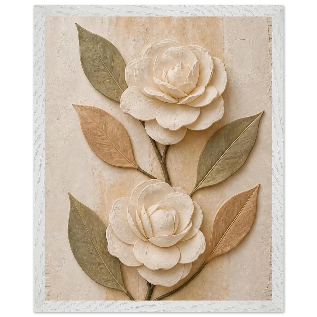 Carved Camellia: flowers and botanical. Museum-quality framed fine art print.