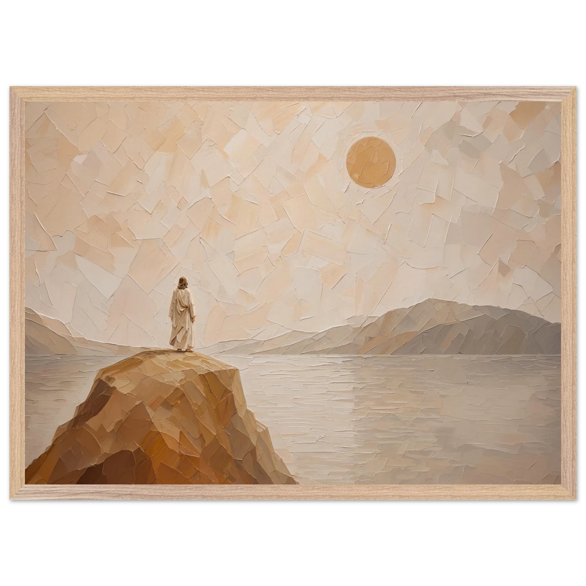Salt Shore: jesus, cliff and sea. Framed fine art print by The Light Stays.
