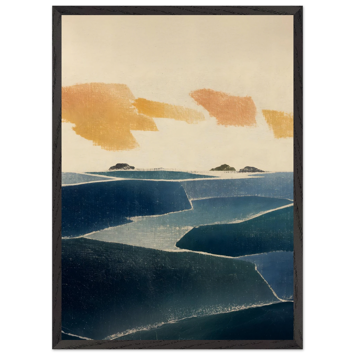 Amber and Indigo: abstract, coastline and color field. Framed fine art print by The Light Stays.
