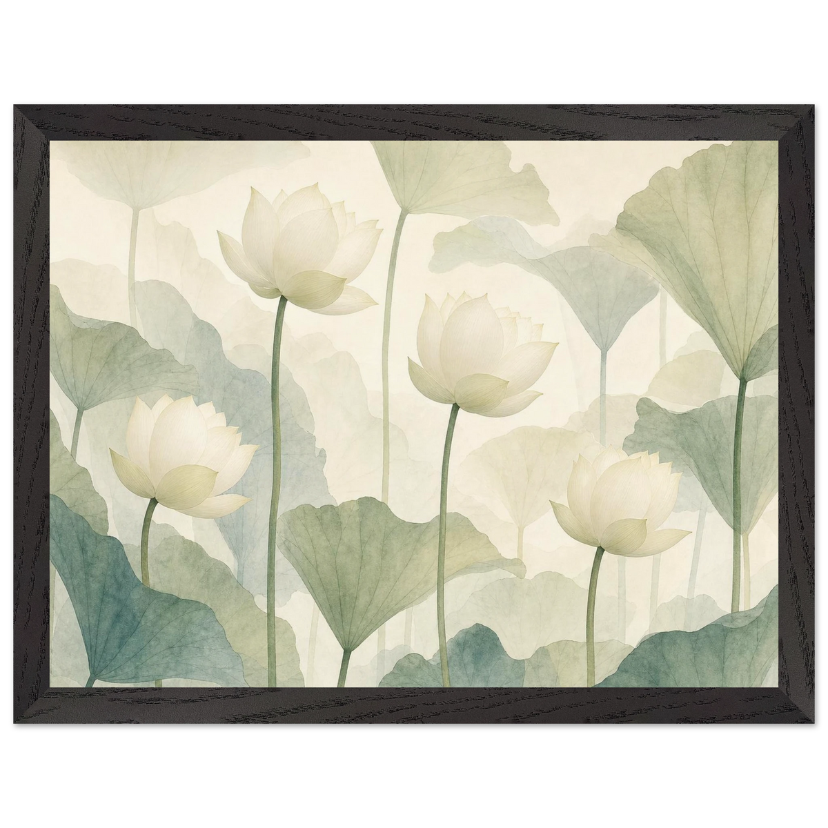 Ivory Lotus Screen: flowers and botanical. Framed fine art print, alternate frame and size.