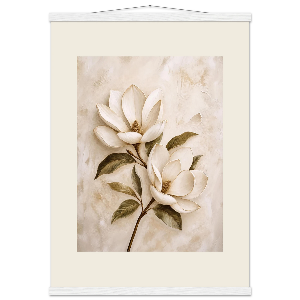 Gilded Magnolia: flowers and botanical. Fine art poster, alternate frame and size.
