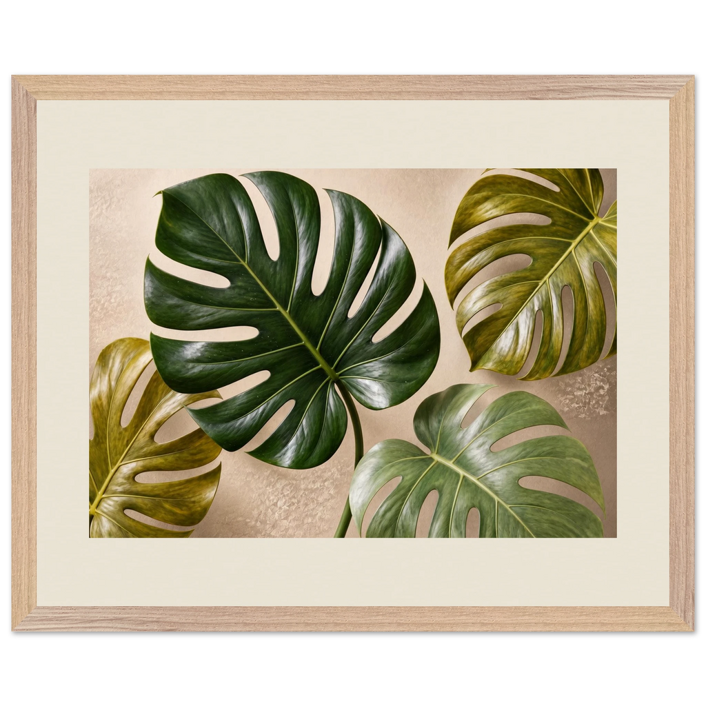 Four Greens, leaves, vivid green and impasto. Archival framed fine art print shown framed.
