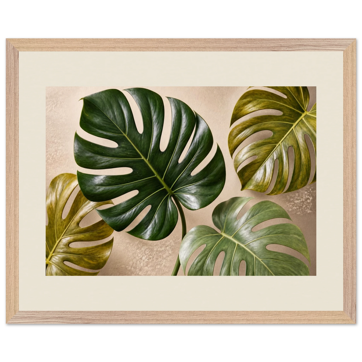 Four Greens, leaves, vivid green and impasto. Archival framed fine art print shown framed.