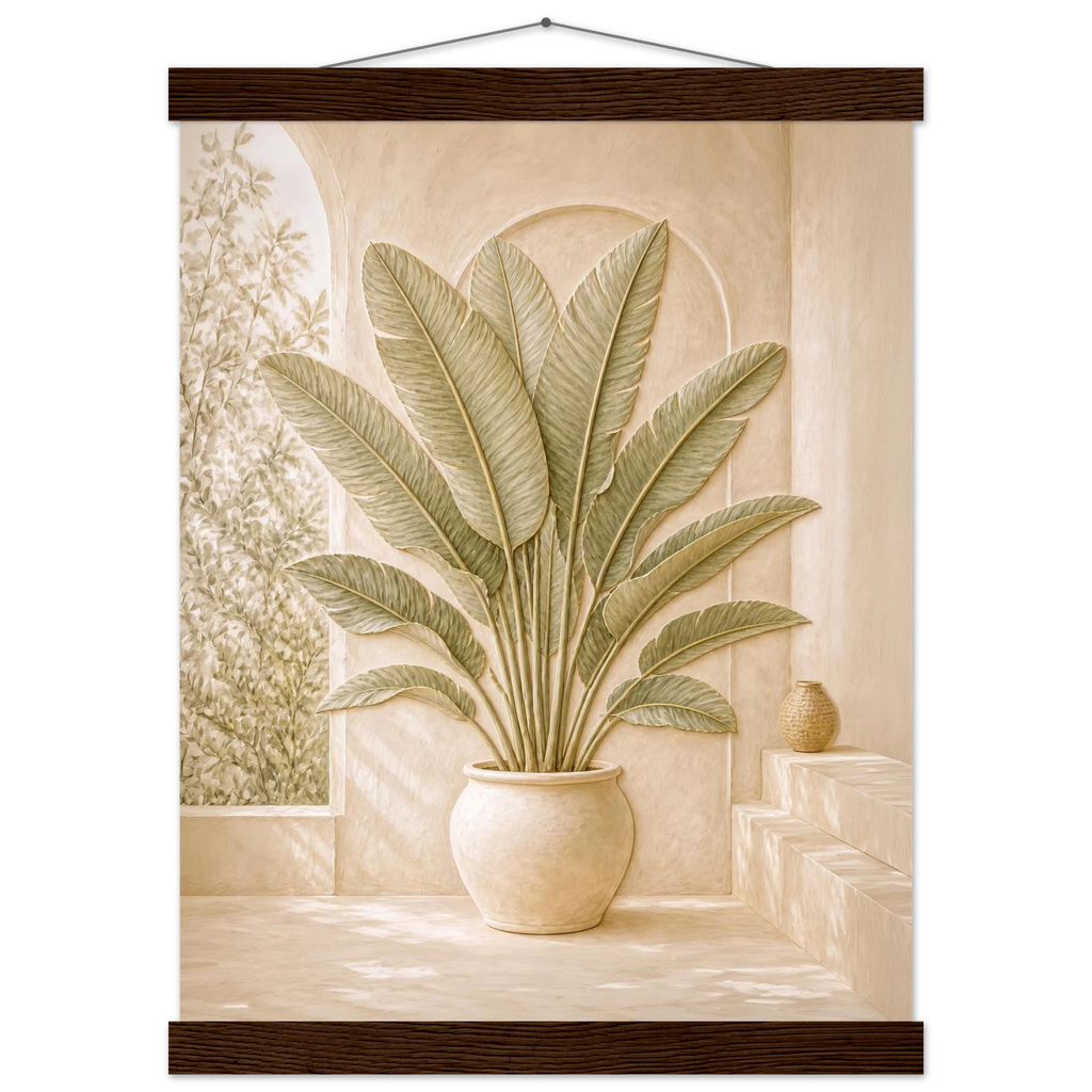 Courtyard Noon, landscape and sun. Archival fine art poster shown framed.