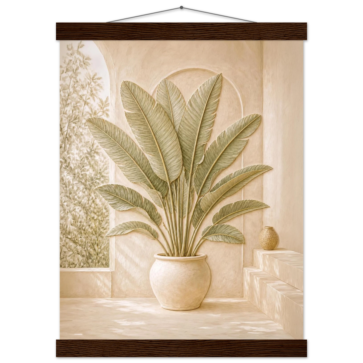 Courtyard Noon, landscape and sun. Archival fine art poster shown framed.