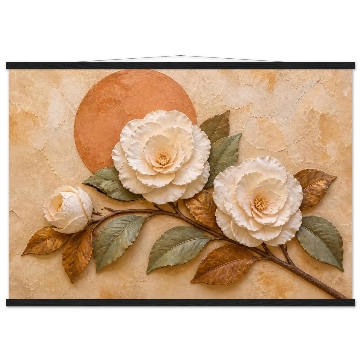 Camellia Eclipse: flowers and botanical. Fine art poster, alternate frame and size.