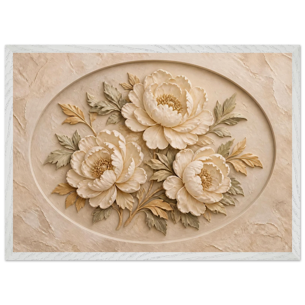 Peonies in Stone: flowers and botanical. Museum-quality framed fine art print.
