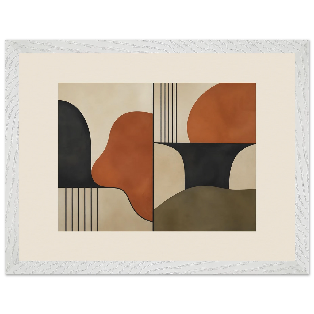Compass and Clay: geometric abstract, clay and curves. Framed fine art print, alternate frame and size.