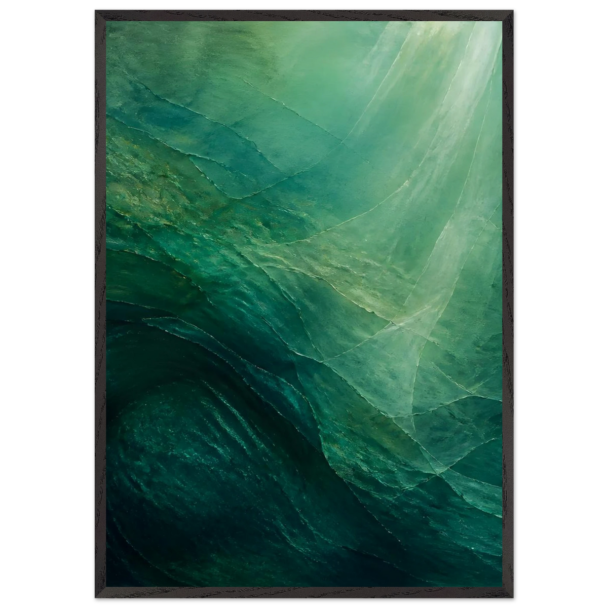 Jade Undertow: ocean, marine abstract and mineral green. Framed fine art print by The Light Stays.