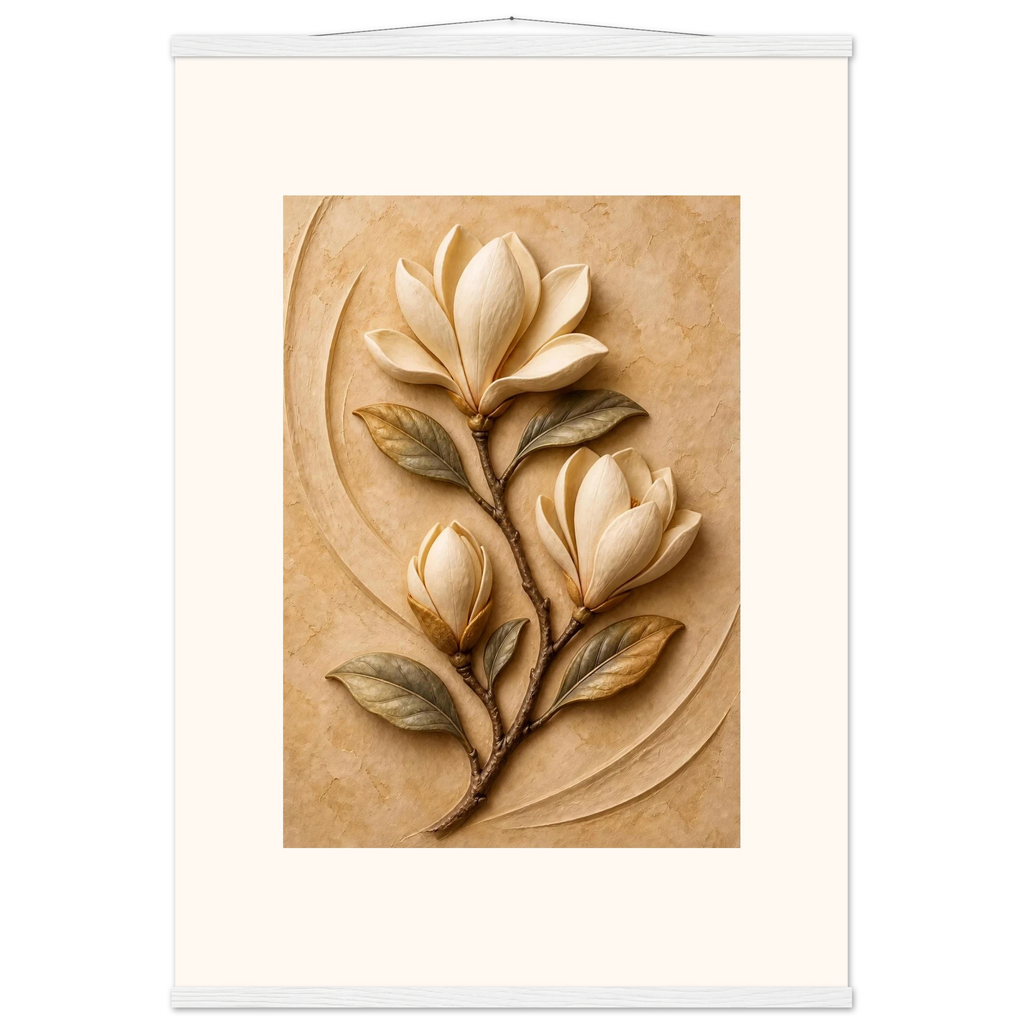 Magnolia Arc: flowers and botanical. Fine art poster, alternate frame and size.