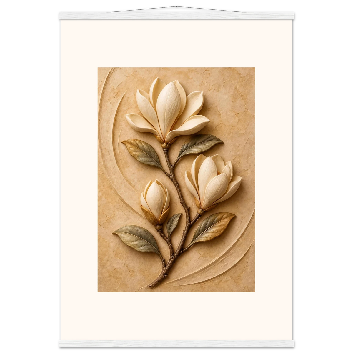 Magnolia Arc: flowers and botanical. Fine art poster, alternate frame and size.