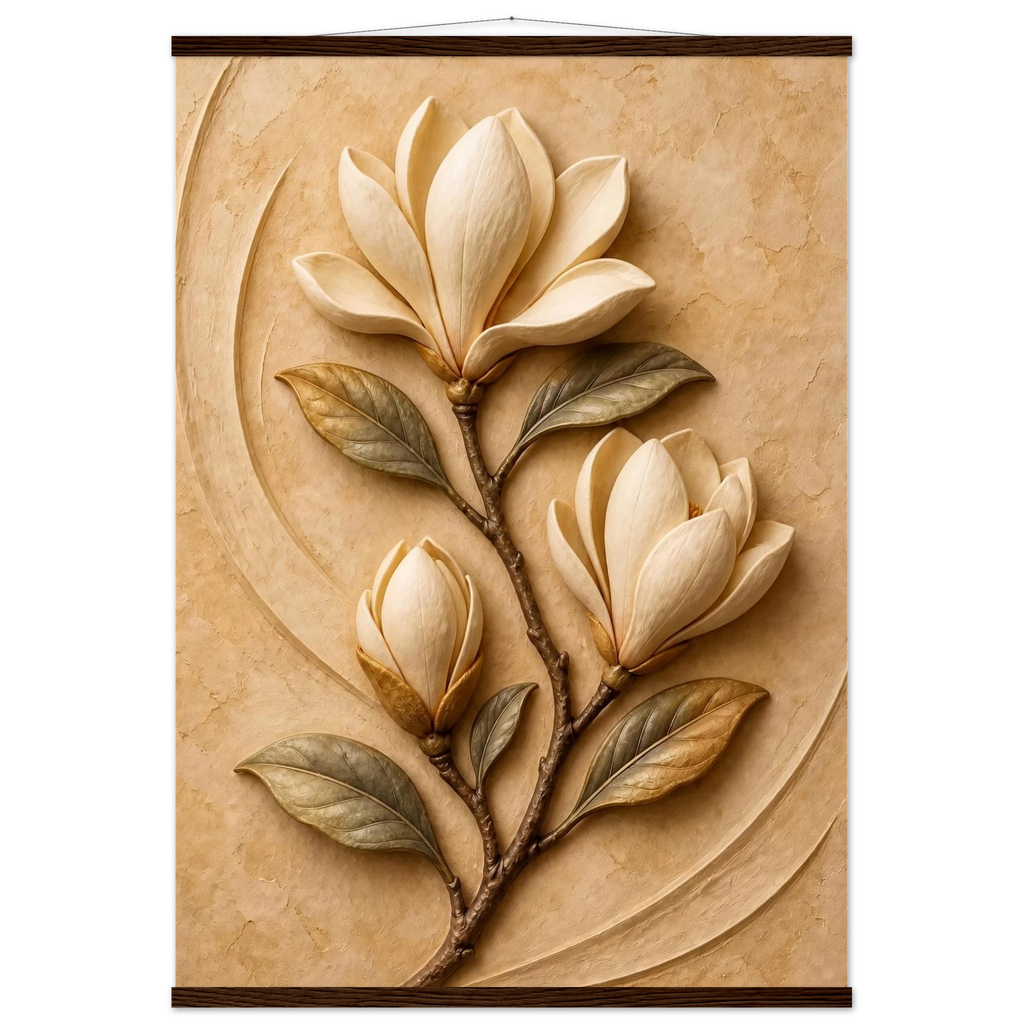 Magnolia Arc: flowers and botanical. Fine art poster, alternate frame and size.