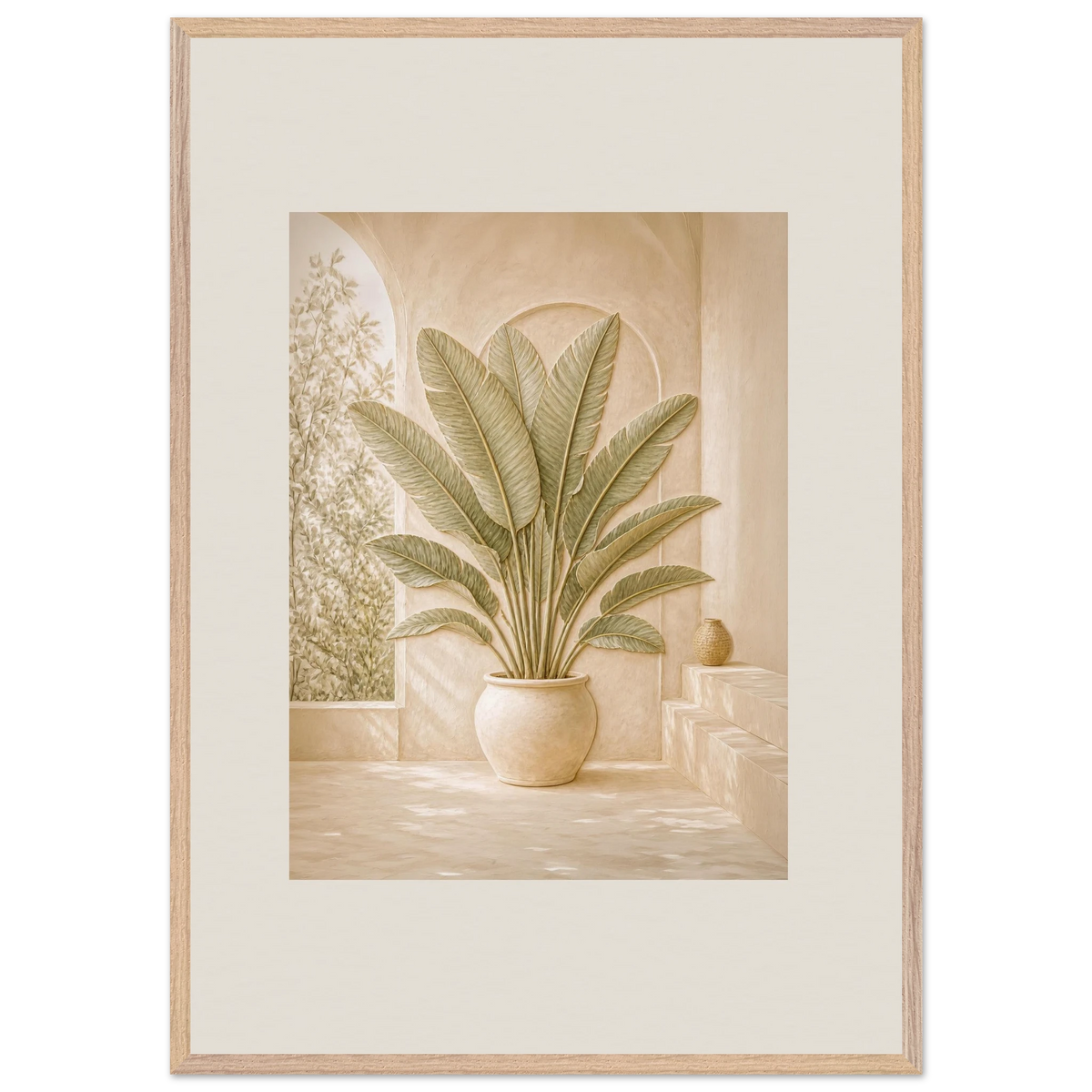 Courtyard Noon: landscape and sun. Framed fine art print, alternate frame and size.