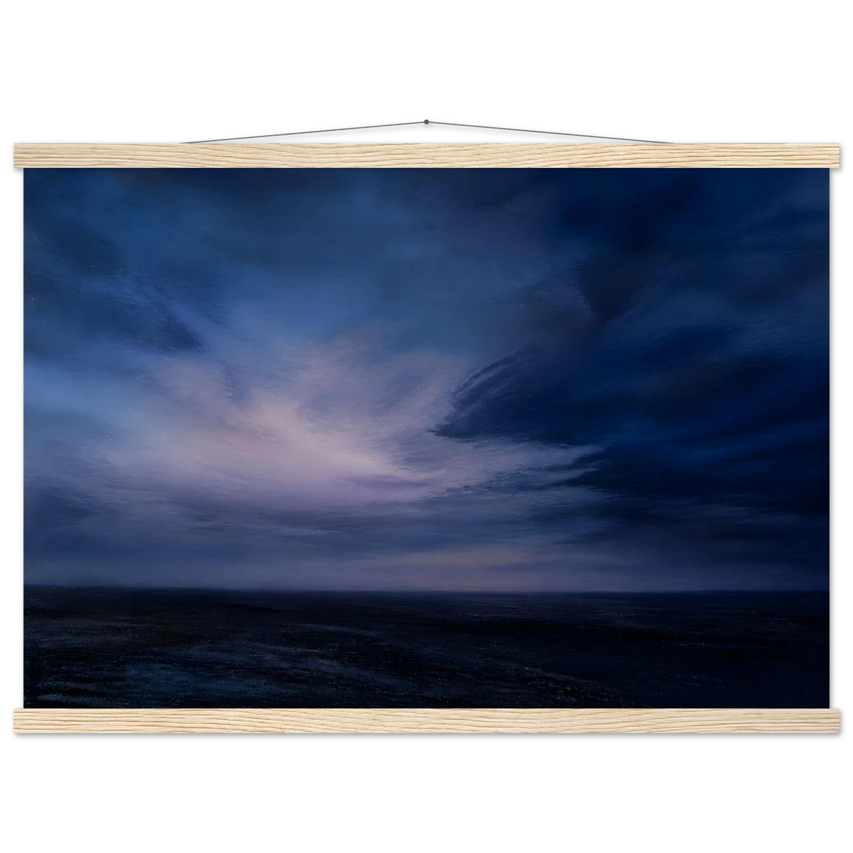 Blue Hour Field, night, horizon and deep blue. Archival fine art poster shown framed.