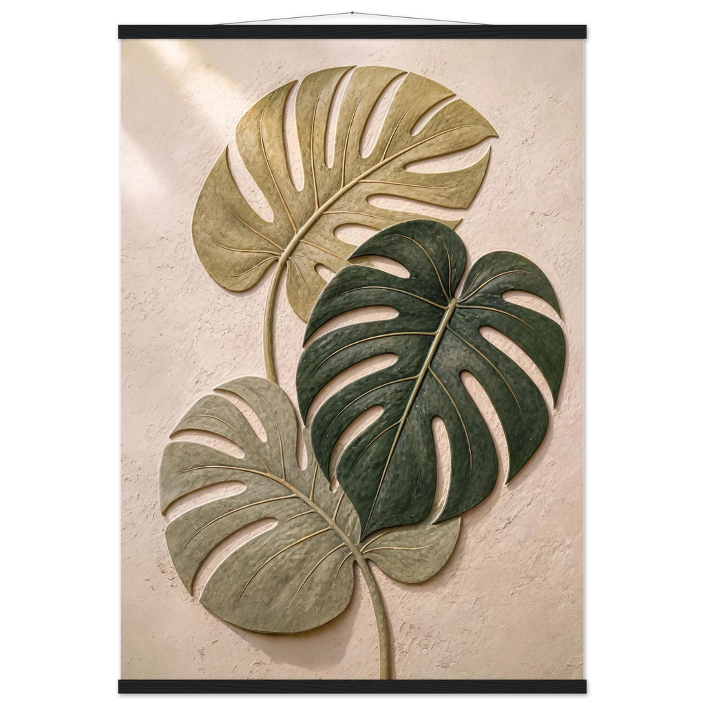 Stone Monstera: botanical and nature. Fine art poster, alternate frame and size.