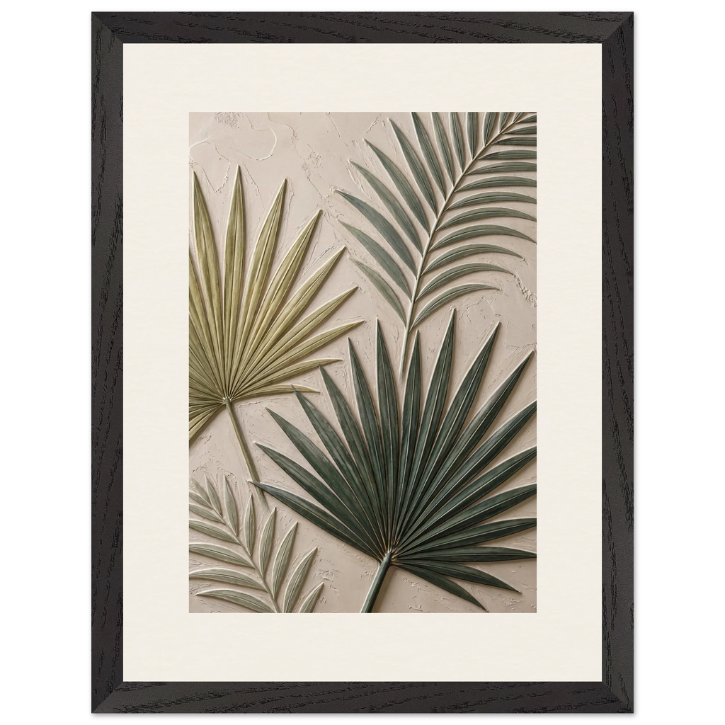 Carved Fronds: impasto, leaves and sand tones. Framed fine art print.