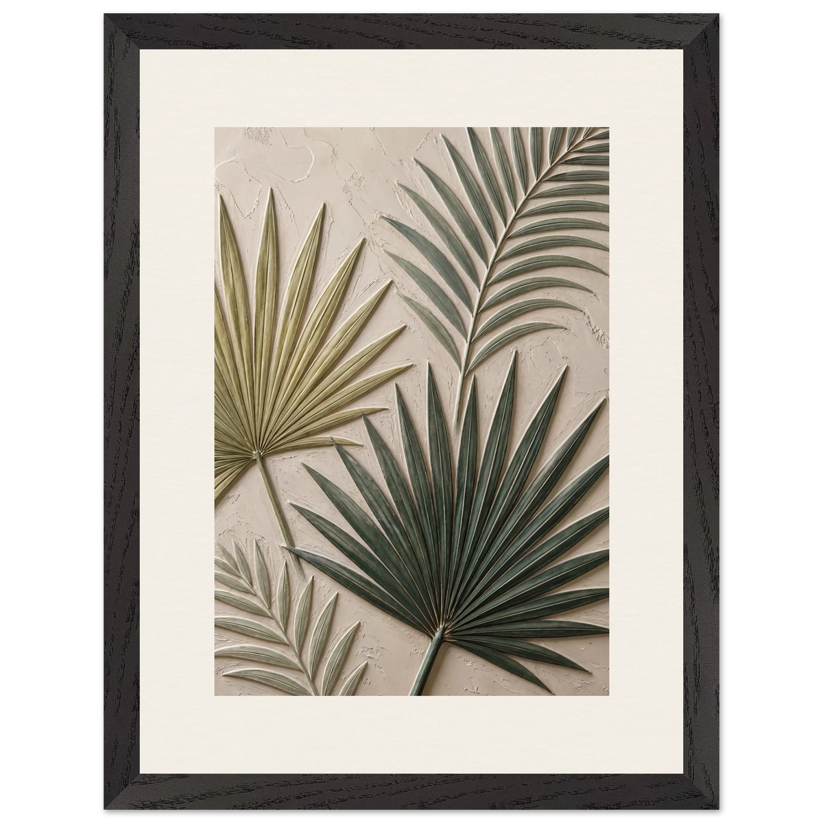 Carved Fronds: impasto, leaves and sand tones. Framed fine art print.