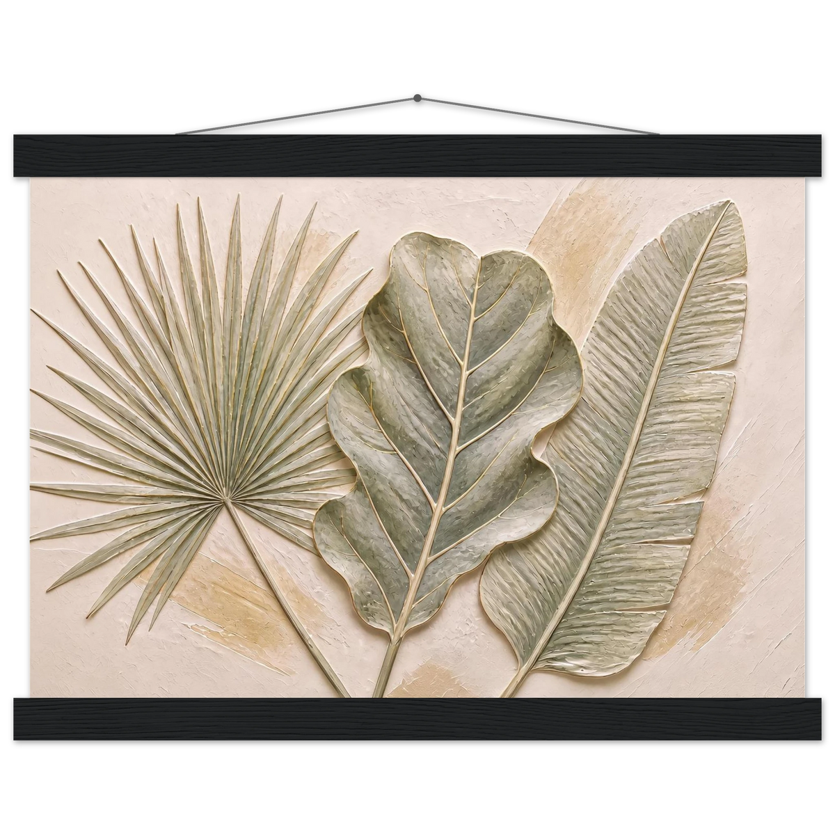 Three Leaves: botanical and nature. Fine art poster, alternate frame and size.