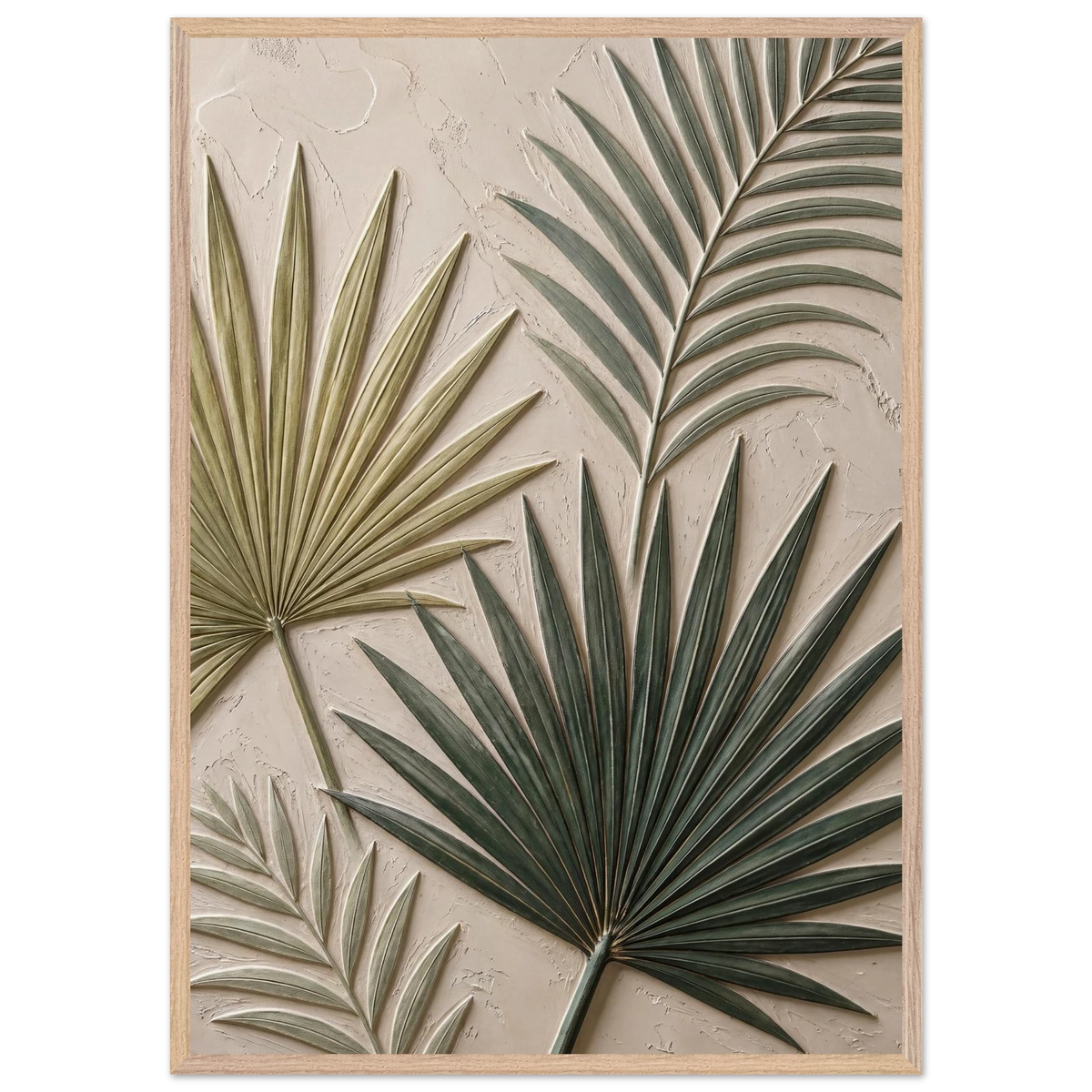 Carved Fronds: impasto, leaves and sand tones. Museum-quality framed fine art print.