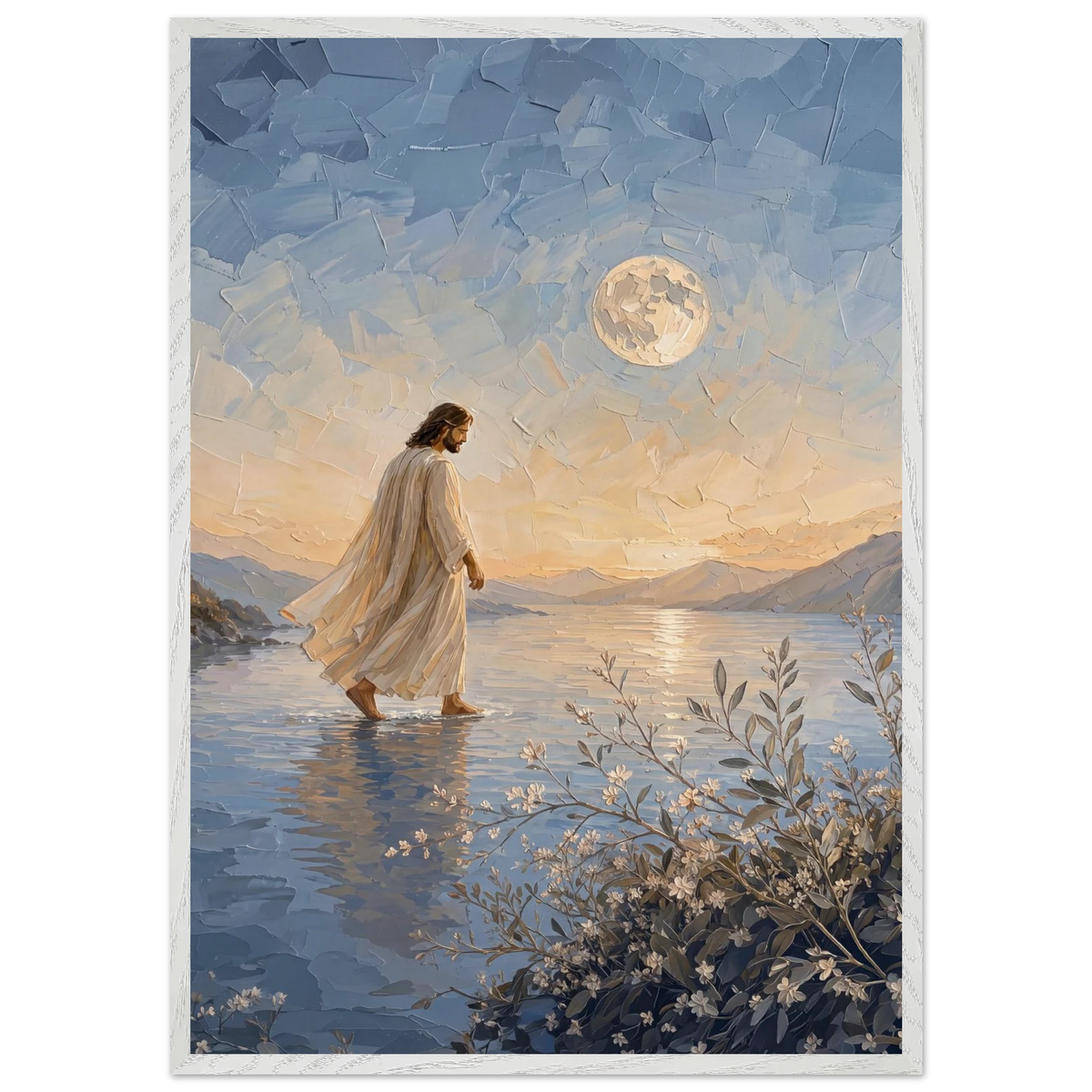 Upon the Waters: jesus, moon and night. Framed fine art print by The Light Stays.