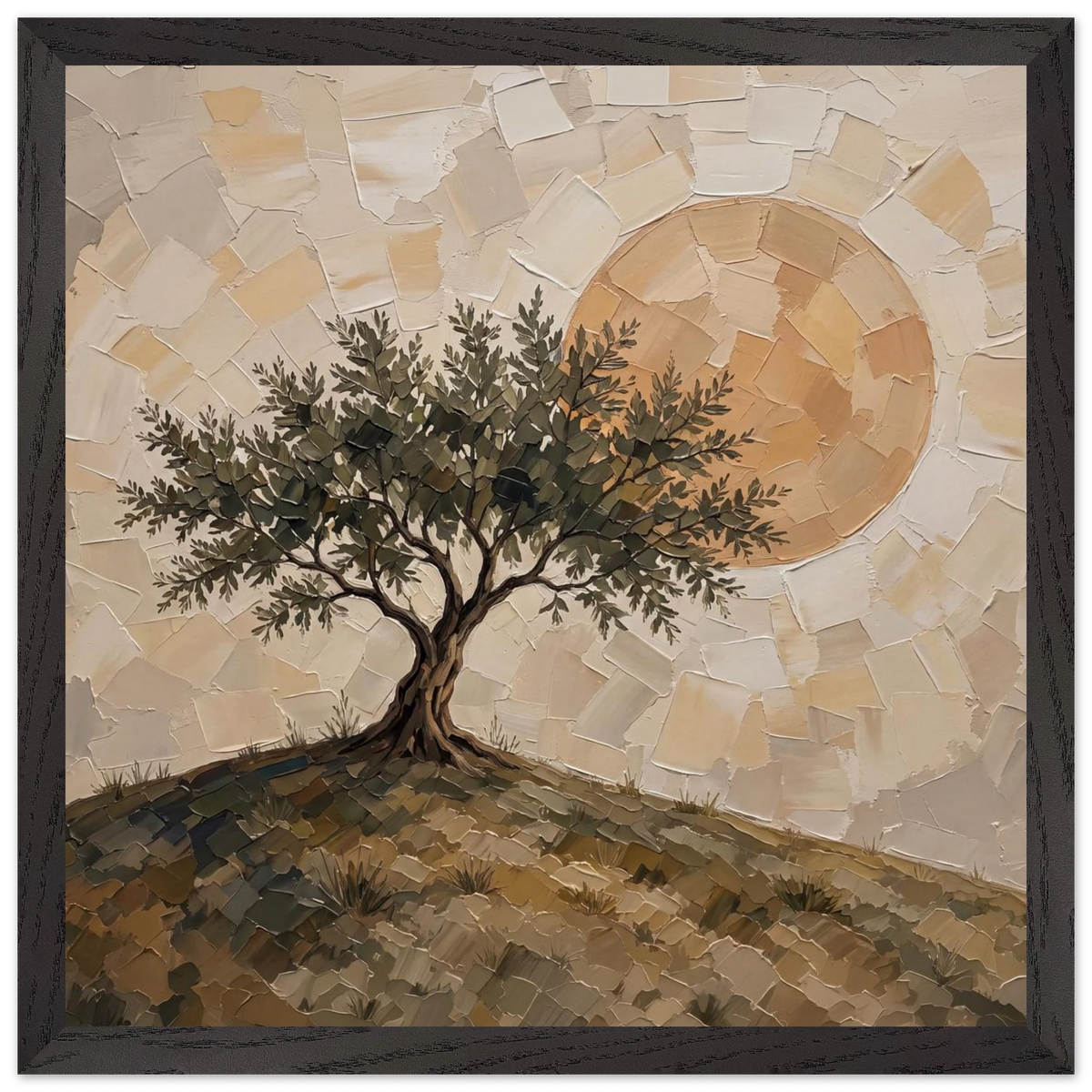 Olive Noon: hills, botanical and golden tones. Framed fine art print by The Light Stays.