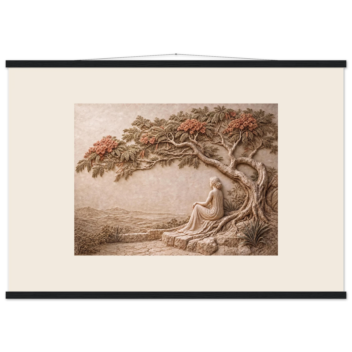 Under the Blossoms, petra and flora. Archival fine art poster shown framed.