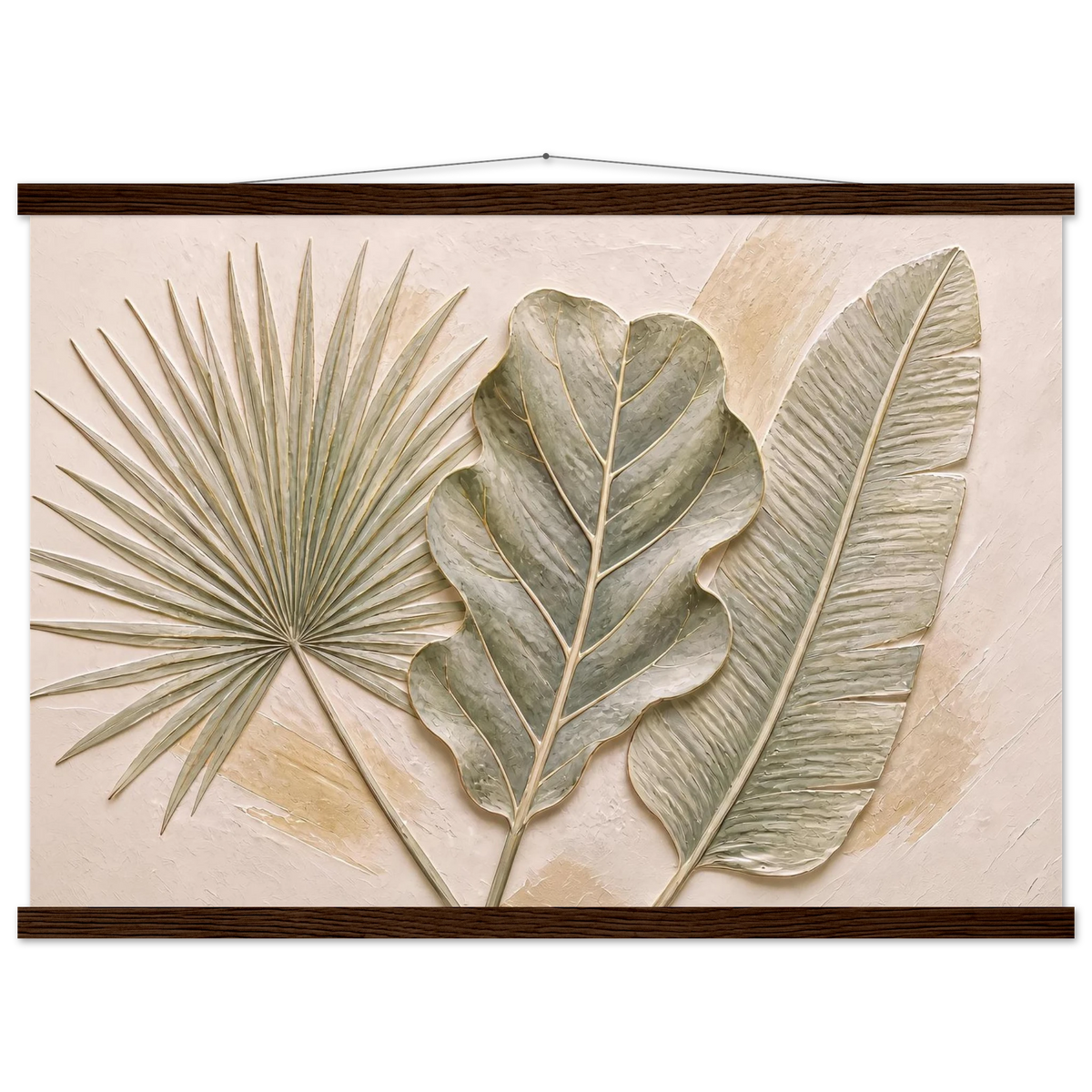 Three Leaves, botanical and nature. Archival fine art poster shown framed.