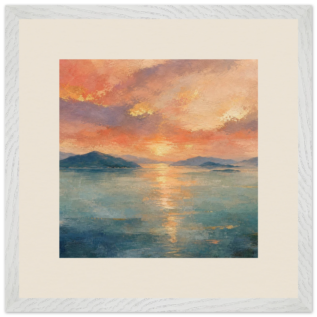 Setouchi Peach Dawn: riviera and japandi. Museum-quality framed fine art print.