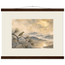 Golden Moon Bird, japanese art and japandi. Archival fine art poster shown framed.
