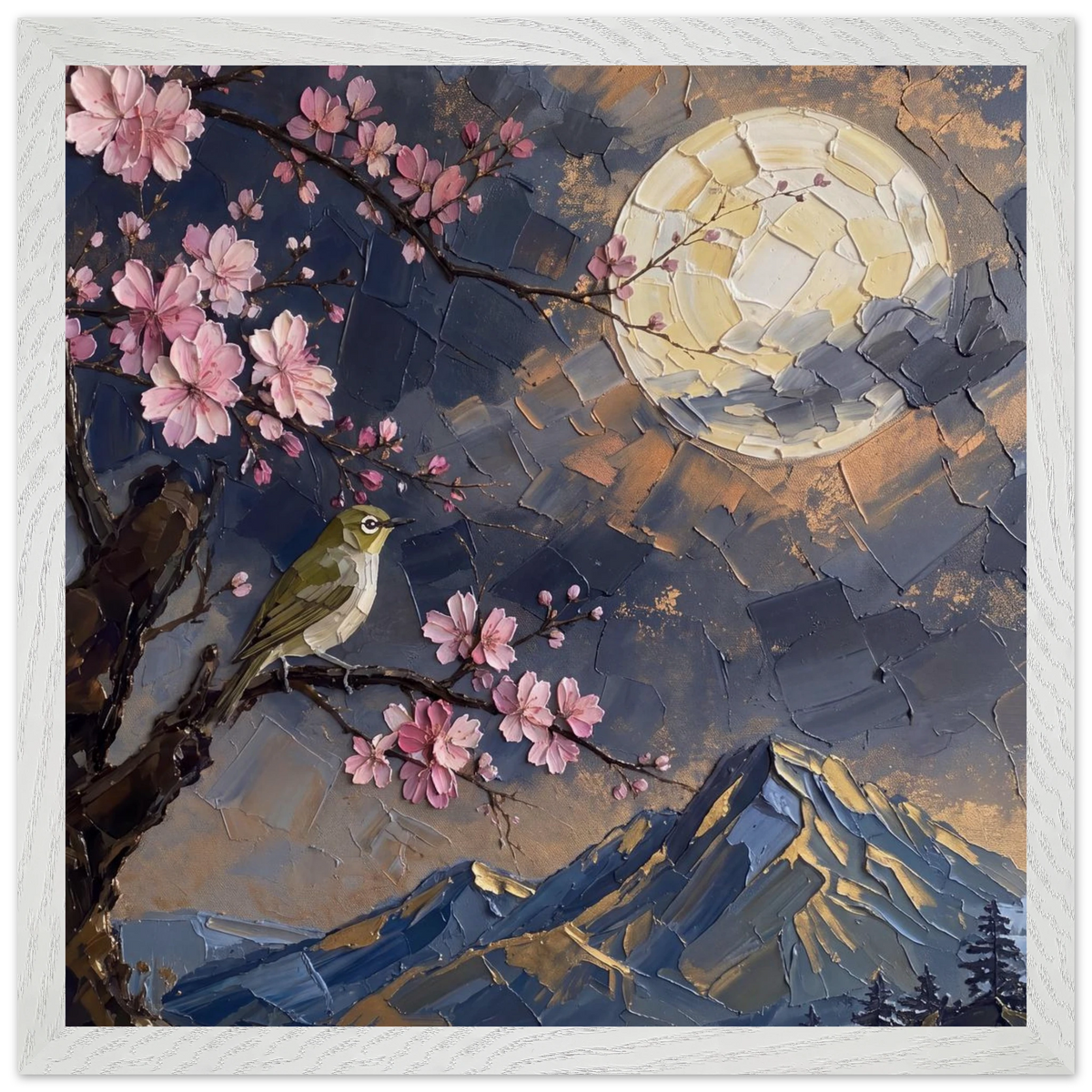 Blossom Moon: cherry blossom, japanese landscape and night. Framed fine art print by The Light Stays.