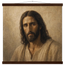 Pôster Kind Eyes com suporte de madeira, retrato sereno de Jesus em luz quente