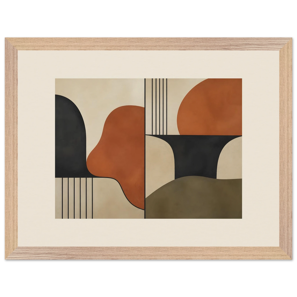 Compass and Clay: geometric abstract, clay and curves. Framed fine art print, alternate frame and size.